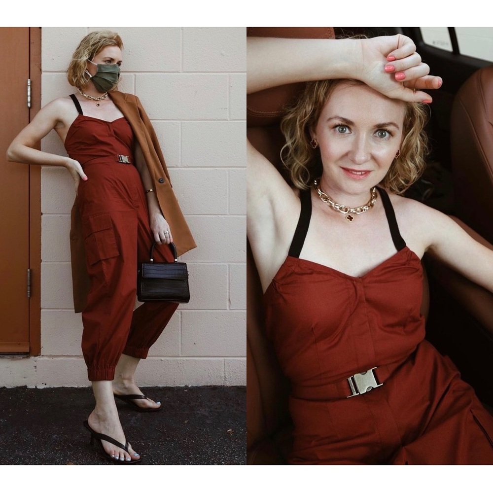 Zapelle cargo jumpsuit, red brick color, size S